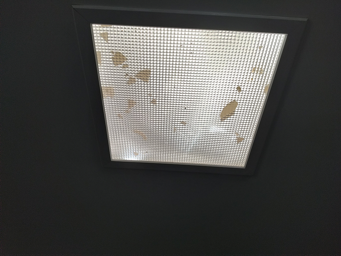 Sharttered glass on lower end of skylight